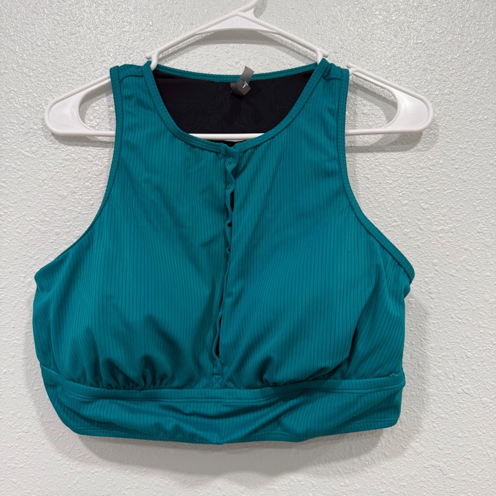 Torrid Teal Blue Ribbed High Neck Snap Front Bikini Swim Top Womens Size 1